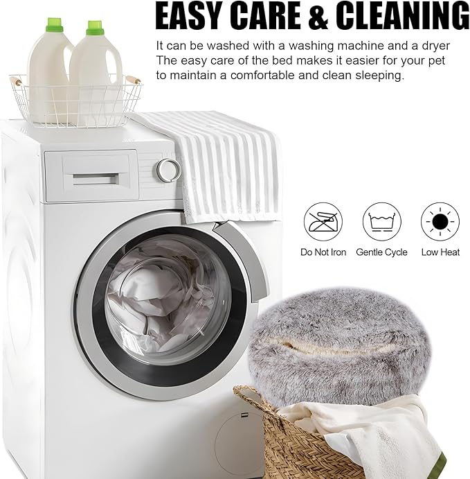 Calming Dog Beds & Cat Cave Bed with Hooded Cover,Washable Round Beds for Small Medium Pets,Anti-Slip Faux Fur Fluffy Coved Bed,Comfortable Warming Pet Bed (24 * 24inch,Khaki)