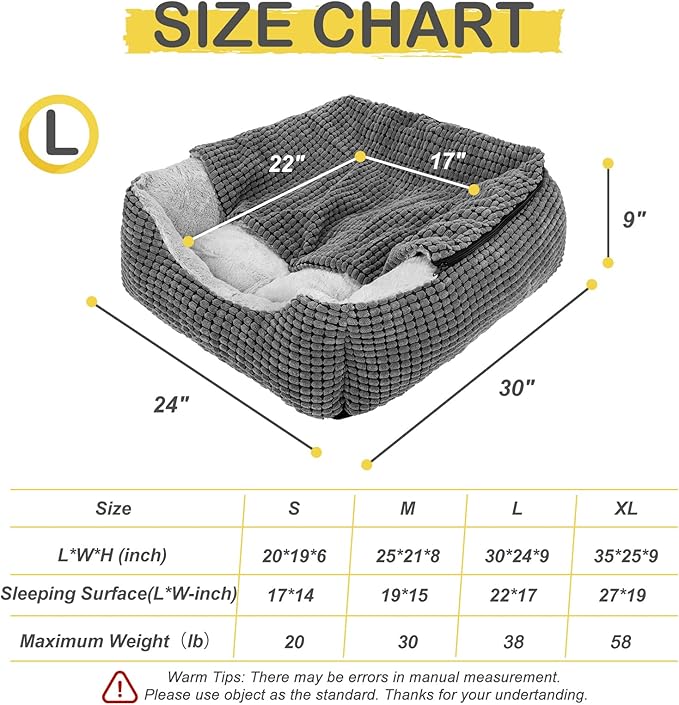 GASUR Dog Beds for Large Medium Small Dogs, Rectangle Cave Hooded Blanket Puppy Bed, Luxury Anti-Anxiety Orthopedic Cat Beds for Indoor Cats, Warmth and Machine Washable (30 inches, Grey)