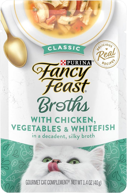 Purina Fancy Feast Lickable Wet Cat Food Broth Topper Classic, Chicken, Vegetables and Whitefish - (Pack of 16) 1.4 oz. Pouches