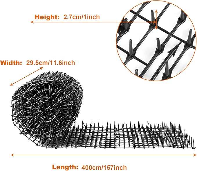 13Ft x 12 Inch Scat Mat for Cats, Cat Scat Mat with Spikes, Anti-Cats Deterrent Mat, Pet Repellent Mat, Cat Digging Stopper Prickle Strip for Indoor Outdoor Sofa Furniture with Garden Staples