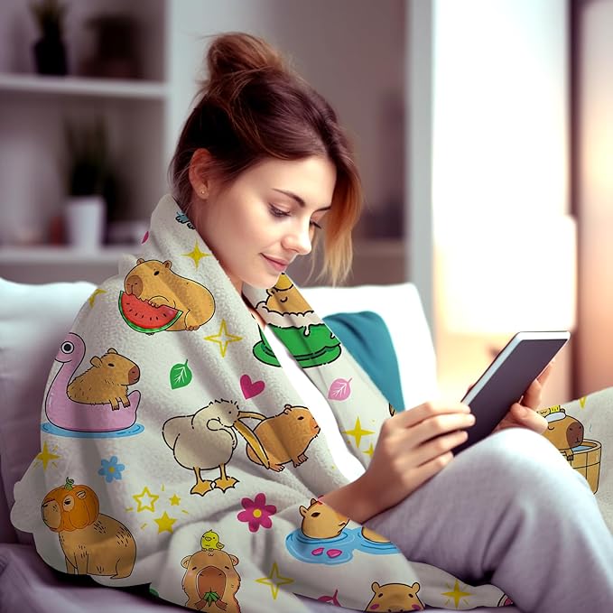 Capybara Blanket Soft Cozy Warmth Flanne Throw Blankets Bedding Decor for Capybara Lovers Kids Girls Women Adults 60"x50"