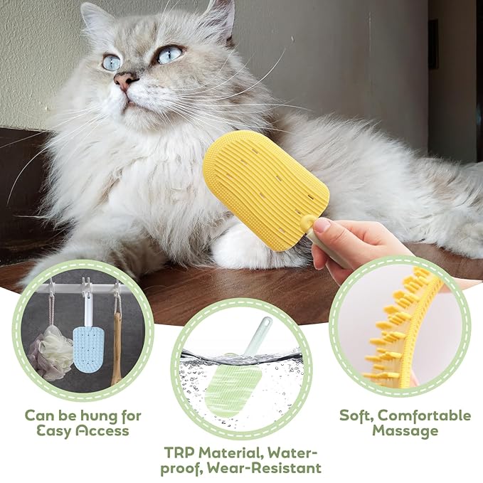 2 pack cat brush self groomer cat hair wall scratcher pet rubbing corner grooming Combs Self Massage Cleaning Tool indoor for Long & Short Fur cats Glove Bathing brush dogs (Ice-cream)