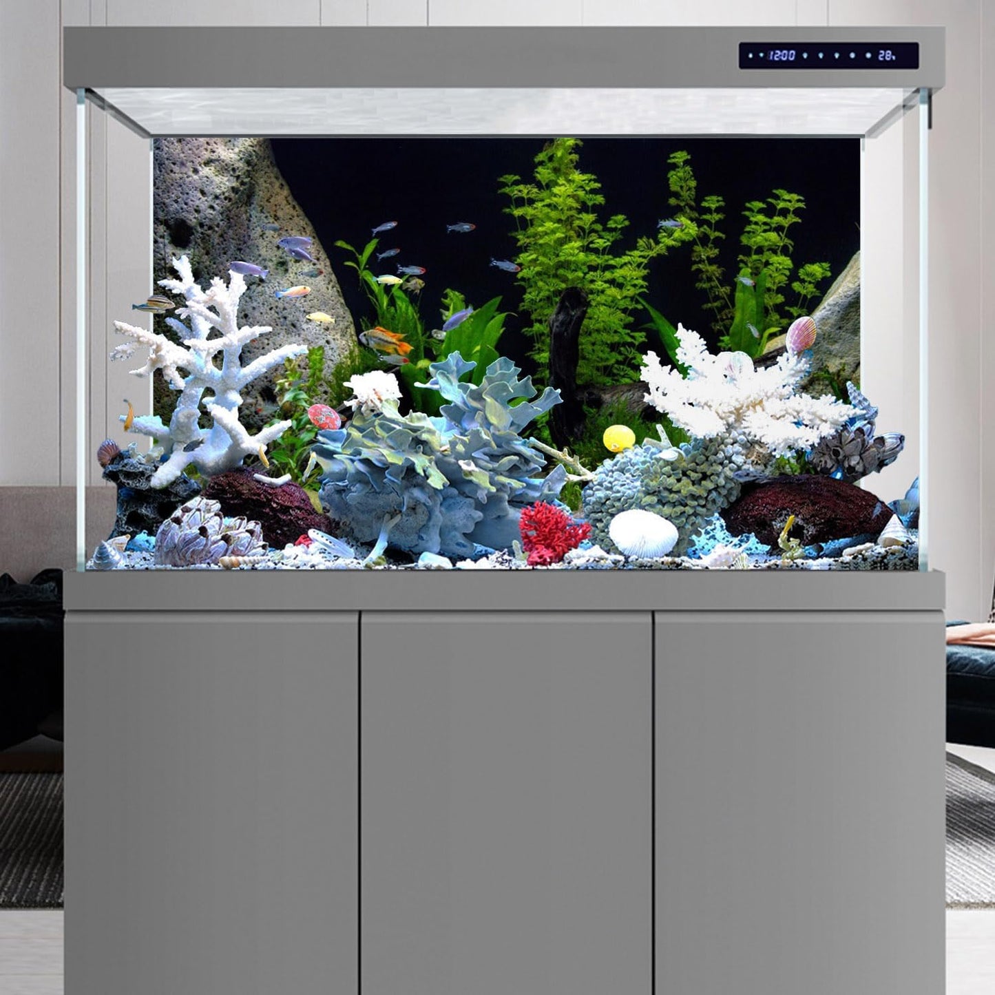AWERT Vinyl Underwater Aquatic Plant Fish Tank Background Stone River Bed & Lake Aquarium Background 30x12 inches