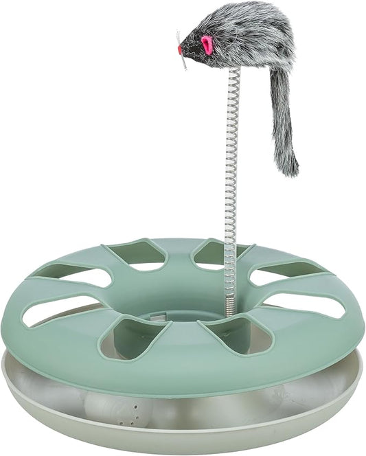 TRIXIE Crazy Circle with Plush Cat Toy on Spring, Interactive Cat Toy, Cat and Mouse Toy, Exercise Toy (Green), All Ages