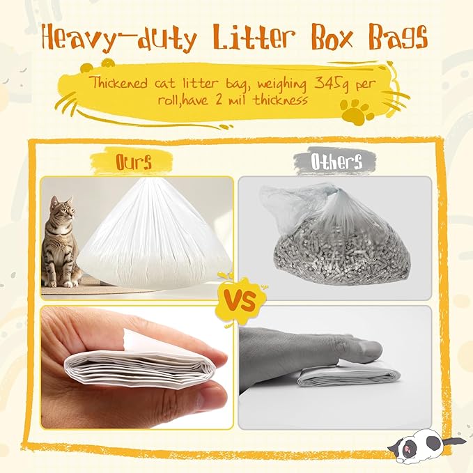 60Pack Extra Thick 2Mil Cat Litter Bags for Automatic Litter Robot 4 Self-Cleaning Litter Box,3 Rolls Drawstring Cat Litter Bags,Replacement Extra Large Cat Litter Bags,26.6’’x 16.9’’