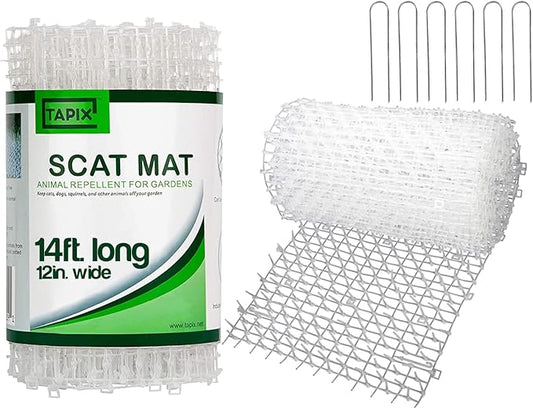 Cat Scat Mat Clear (14 ft.) with 10 Staples, Anti-cat Network with Spikes Digging Stopper - Cat Deterrent Mat for Indoor and Outdoor
