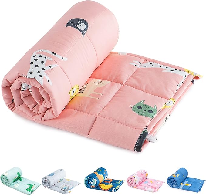 Sivio Weighted Blanket - 100% Cotton Heavy Blanket 7lbs, 41 x 60 inches, Washable Breathable Soft Throw Blanket for Calm Sleeping for Home and School Nap, Pink Cat