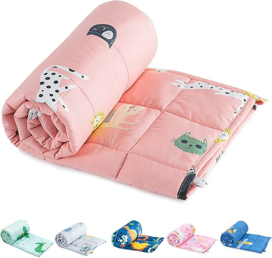 Sivio Weighted Blanket - 100% Cotton Heavy Blanket 7lbs, 41 x 60 inches, Washable Breathable Soft Throw Blanket for Calm Sleeping for Home and School Nap, Pink Cat