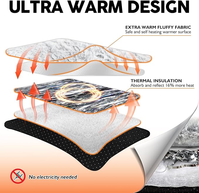 Self Warming Cat Bed, 24" x 18" Self Heating Pet Pad for Indoor Outdoor, Non-Slip Heated Dog Mat Thermal Blanket for Large Kittens Small Puppy