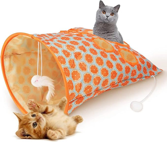 Cat Tunnel Toy,Cat Tunnel Bag for Indoor Cats,Foldable Interactive 5 Holes Crinkle Sounds Tunnel Cat Crinkle Bag for Small Medium Cat Play (Orange)