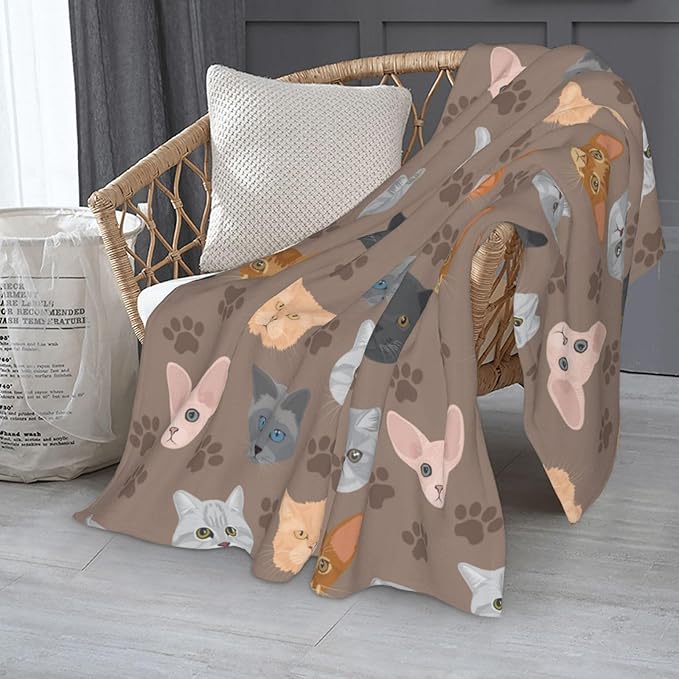 Cute Cats Print Blanket Throw 80"x60", Plush Flannel Blankets with Cats On It, Gifts for Kids Adults Cat Lovers People