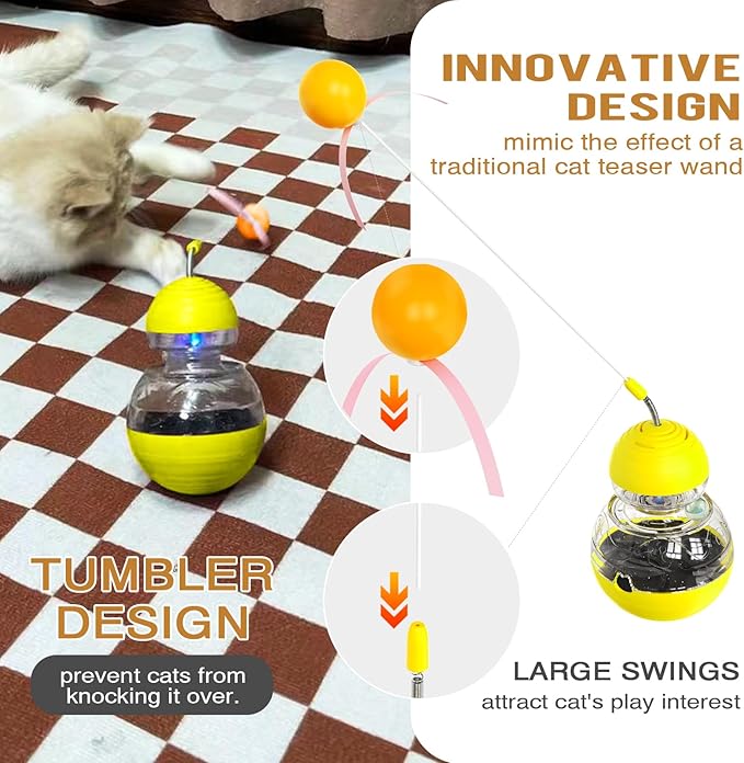Cat Interactive Toys forcat Wand Toy Indoor cat nip Toys cat cat Wand Toy Cat Kitten Wand Toy Weight Loss Kitty Funny Balls Slow Food Dispenser Feeder Yellow