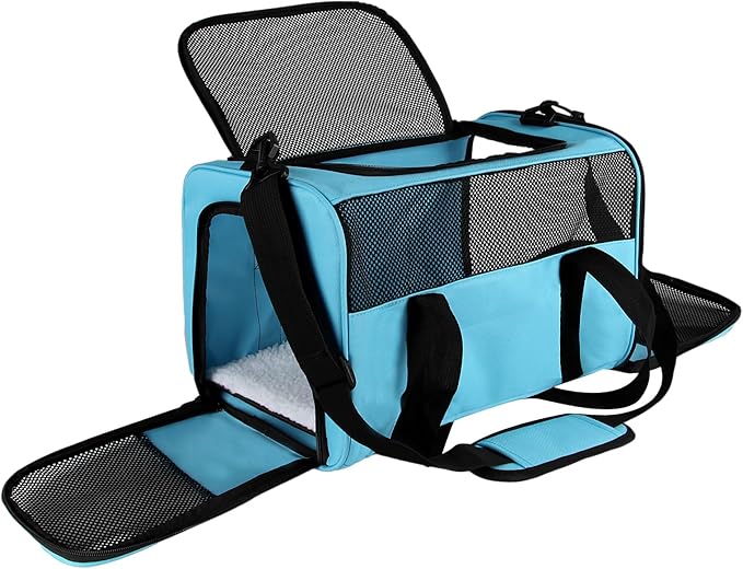Carriers Soft-Sided Pet Carrier Large Carrier for Medium Large Cats Dogs Under 35Lbs,Breathable Ventilated Design,Collapsible Roomy Carrier with Airline Approved(X-Large,Blue)