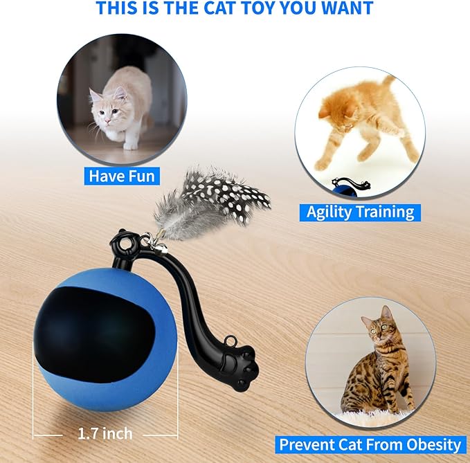 Interactive Cat Ball Toy with Remote Control, Automatic Moving Cat Toy Ball with Feather Tail, Electric Cat Puzzle Toy for Chasing and Hunting