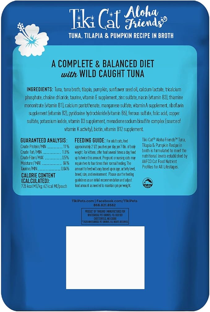 Tiki Cat Aloha Friends, Tuna, Tilapia & Pumpkin, Grain-Free & High Moisture, Wet Cat Food for All Life Stages 3 oz. Pouch (Pack of 12)