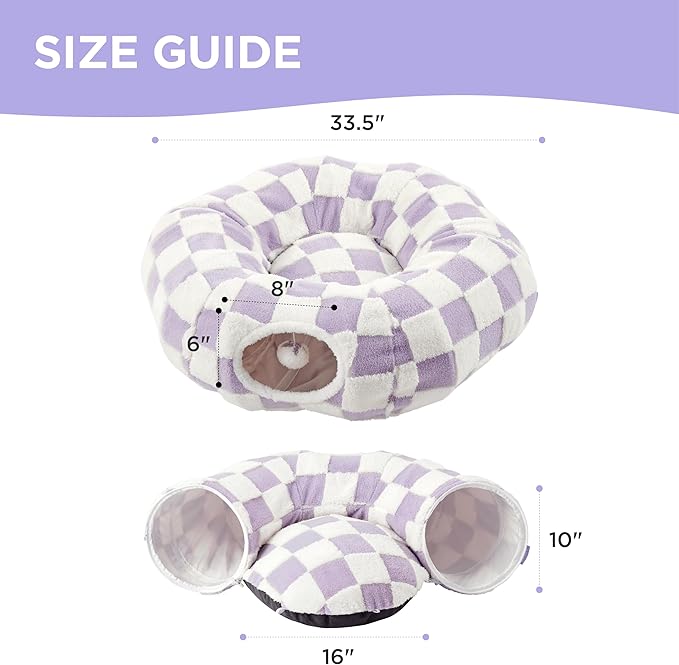 Lesure Cat Tunnel Bed for Indoor Cats - Cute Cat Donut Tunnel with Washable Circle Cushion, Round Pet Play Tunnel Toy for Kitten/Puppy/Rabbit,Purple