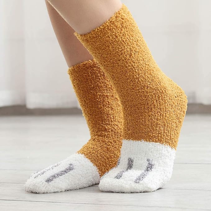 Campsis Fuzzy Socks Winter Warm Soft Fluffy Socks Thick Cozy Plush Sock Cute Cat Claw Stockings for Women and Girls