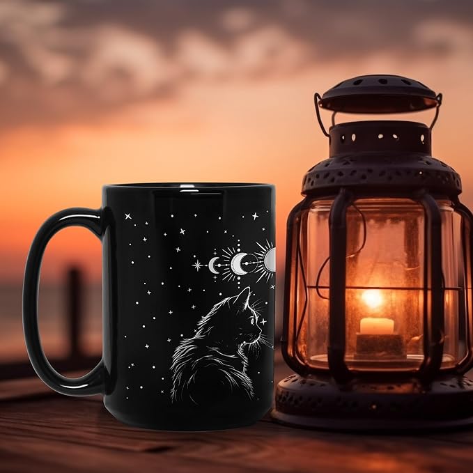 Black Cat Mug 15oz Cat Lover Gifts for Women Funny Goth Coffee Mug - Witch, Goth Decor Halloween Cup With Cats Goth Gift Witchy Gifts for Women - Fathers Day Mugs Cats Christmas Gothic Home Decor