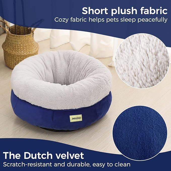 Cat Bed for Indoor Cats,Round Cat Bed for Small Pets,Washable Pet Bed with Non-Skid Bottom,Pet Bed for Puppy and Kitty,19 Inches,Navy
