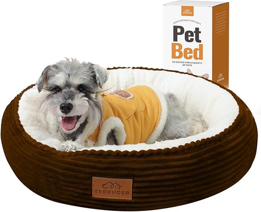 Dog Bed for Small Dogs, Washable Dog Bed, Round Donut Pet Bed for Puppy and Kitty, Extra Soft Calming Dog Beds with Anti-Slip Bottom, 23 Inches, Brown