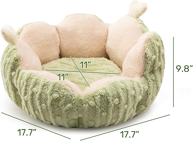 Hollypet Calming Cat Beds for Indoor Cats - Cute Cactus Pet Beds, Fluffy Puppy Bed, Non-Slip Extra Small Dog Bed, Green