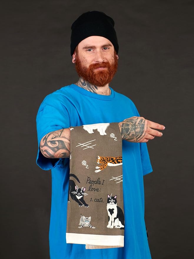 Blue Q Funny Dish Towel. 100% Cotton, Screen-Printed in Rich Vibrant Colors, Measures 28" h x 21" w. 1 EA (People I Love: Cats)
