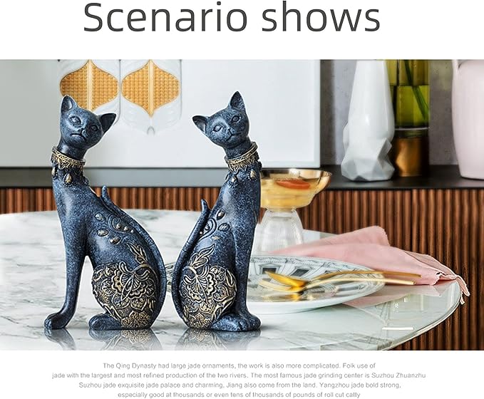 2 Pcs/set Cat Statues Home Decor, Room Decor Cat Figurines and Statues, Couple Cat Statues for Home Decor, Suitable for Living Room Wine Cabinet TV Cabinet Decoration Wedding Gift First Choice (Blue)