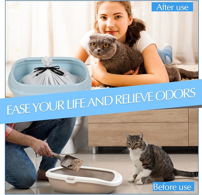 84 Count Large Sifting Cat Litter Bags 31 x 18 Inch Cat Litter Box Liners with Holes Drawstring Litter Box Liners Disposable Thick Scratch Resistant Cat Litter Bags for Pet Cat Litter Box