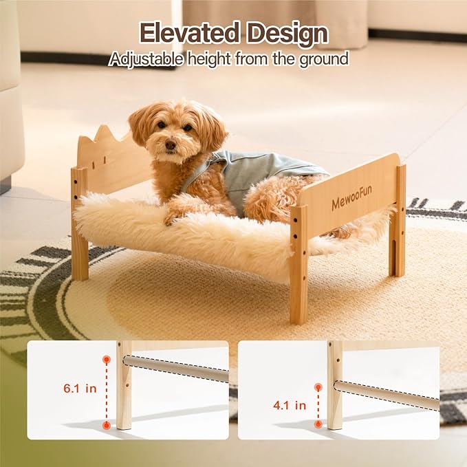 MEWOOFUN Cat Hammock Bed Elevated Pet Bed for Indoor Cats or Puppy, 21.7" X 16" Floor Standing Dog Bed Pet Resting Hammock for Cats & Small Dogs (Plush Beige)