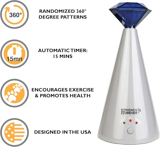 Friends Forever Interactive Laser Cat Toy - Automatic Rotating Laser Pointer for Cool Cats, Electronic Toys for Stimulating Exercise, Battery Powered Auto Lazer, 3 Speed Mode, Blue