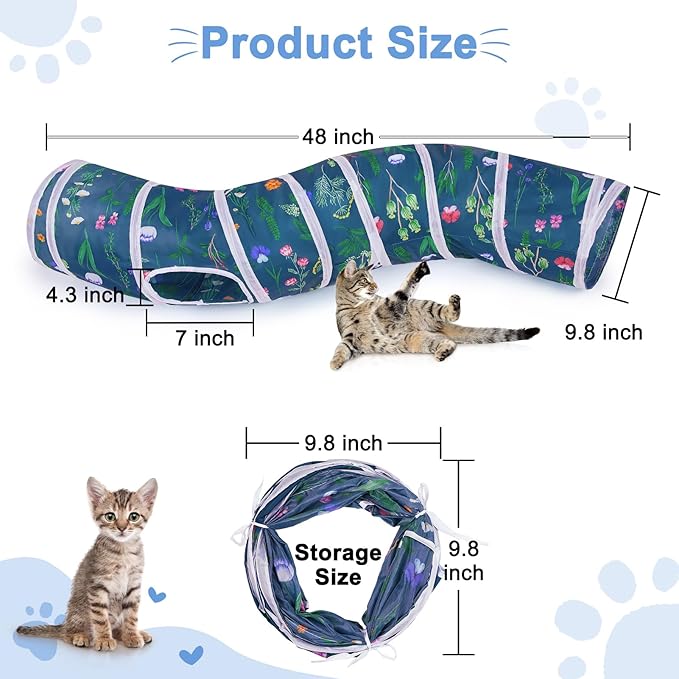 Glittme Cat Tunnel, Cat Tunnels for Indoor Cats, S-Shape Peekaboo Cat Cave with Cat Toys, Foldable Cat Tubes and Tunnels for Cats, Rabbit, Puppy, Guinea Pig