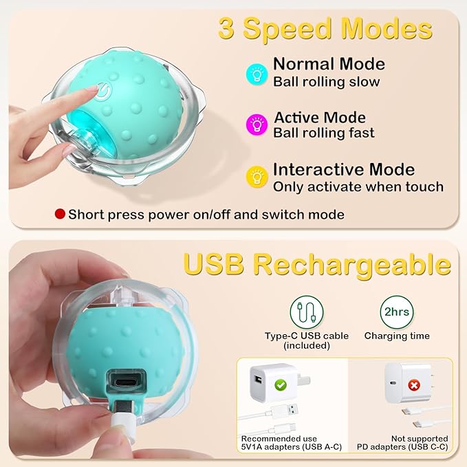 Interactive Cat Toys, Fast Rolling Ball in Play Mat, Motion Activated Cat Toys for Indoor Cats, Hide and Seek Game, Electric Cat Mouse Toy