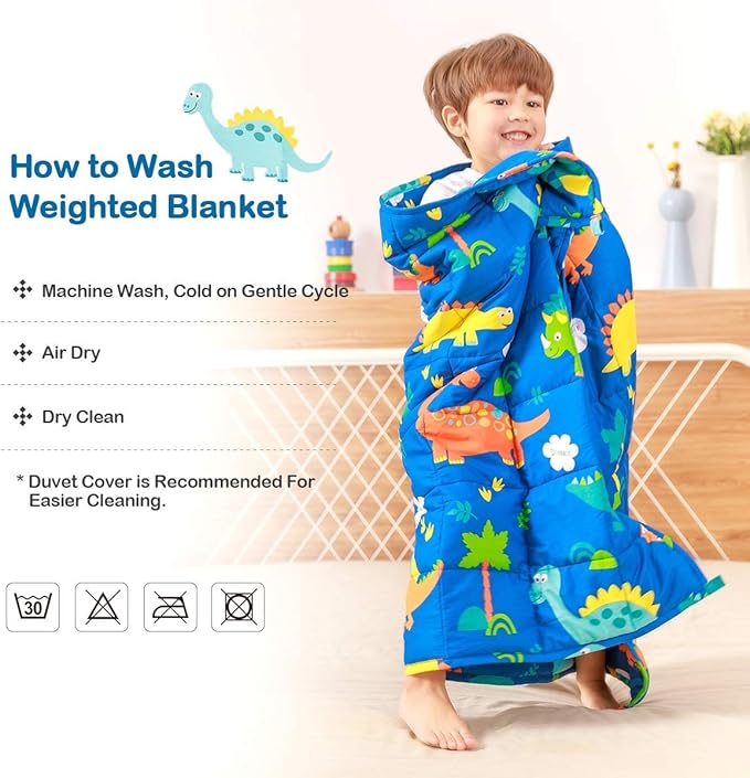 Sivio Weighted Blanket - All-Natural 100% Cotton Weighted Blanket 5 lbs 36 x 48 inches, Washable Breathable Heavy Blanket for Calm Sleeping for Home and School Nap, Blue Dinosaur