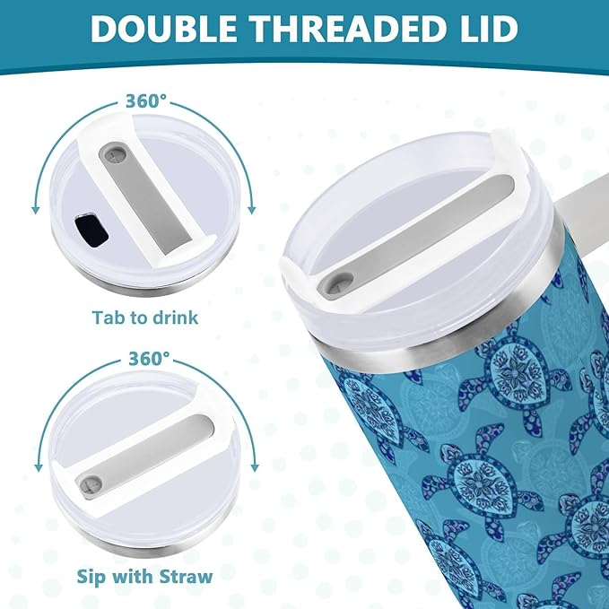 Boccsty Cute Blue Turtles Insulated Tumblers Ocean Sea Animal Reusable Stainless Steel Tumbler 40 oz Cup Coffee Travel Mug Water Bottle with Handle & Flip Straw for Home Office Car