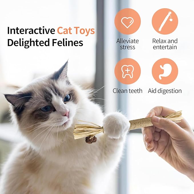 Catnip Toys with Silvervine for Cats, Cat Chew Toy for Kitten Teething, Interactive Cat Toy for Indoor Cats, Silvervine Sticks Cat Toys