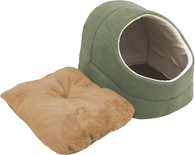 GOOPAWS Cat Cave for Cat and Warming Burrow Cat Bed, Pet Hideway Sleeping Cuddle Cave (Sage Green-2)