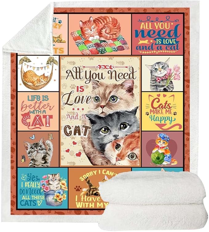 Cat Blanket - Cat Lover Gifts for Women & Girls, Kitten Blanket Throw for Bedroom, Sofa, Couch - 50x60 inches