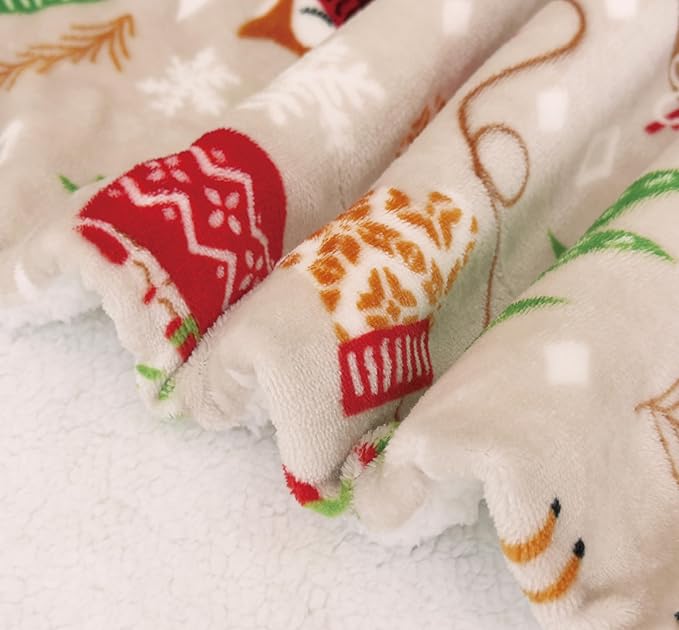 Elegant Comfort Reversible and Ultra-Plush Flannel Fleece-Winter Christmas Sherpa Throw- Lightweight Soft and Cozy-Holiday Decorative Throw, Perfect for Lounging, 50 x 60 inches, Skate and Deers