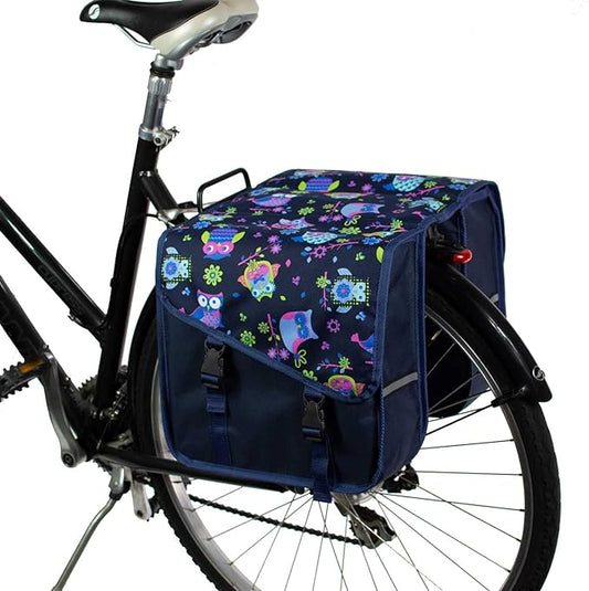 BikyBag Classic CS - Bike Double Bag, Fashion & Colorful Bicycle Panniers (Owls)