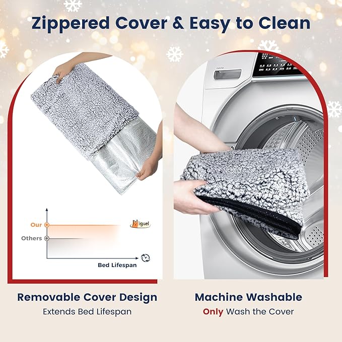 Miguel Self Heating Dog Mat, 42 X 28 inch Self Warming Dog Bed for Indoor Outdoor, Non Electric Dog Pad Thermal for Large Dogs, Washable Crate Mat with Removable Washable Cover (Gray,XL)