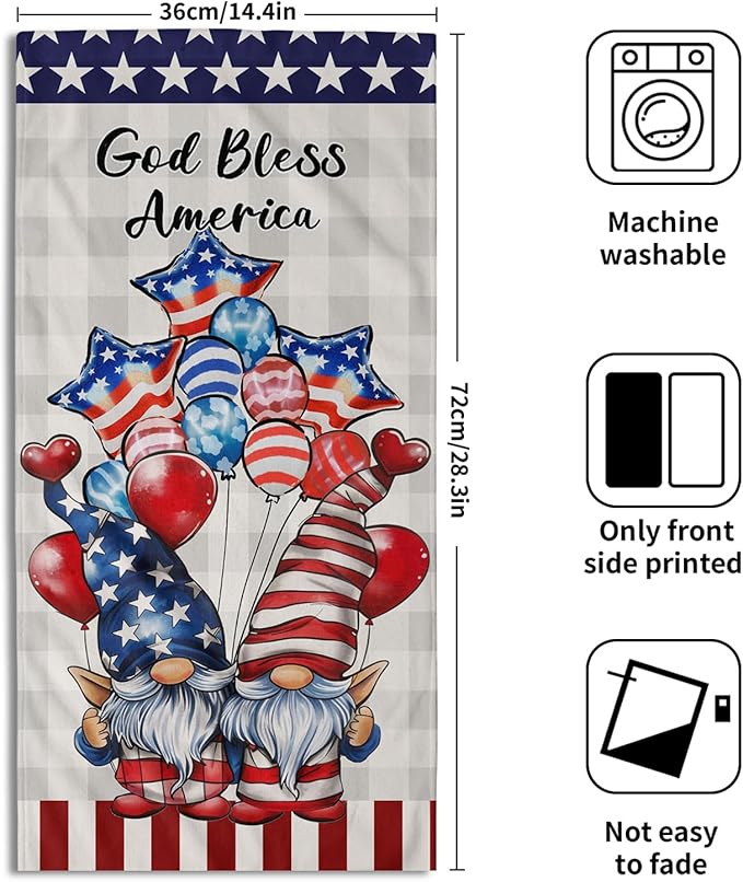 Patriotic Gnomes Hand Towels Set of 2 American Flag Kitchen Dish Towel Star Balloon Soft Microfiber Face Towel for Bathroom Home Decor