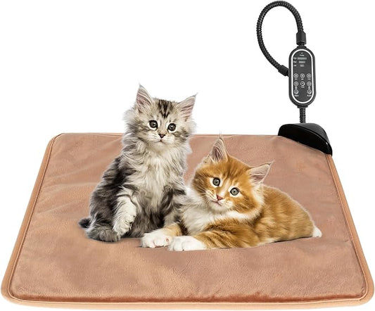 Cat Heating Pad & Dog Heating Pad, 3 Timer and 3 Level Temperature Smart Sensor Electric Pet Heating Pad with Chew Resistant Cord, Indoor Outdoor Warm Heated Bed for Dogs Cats -17.7x17.7