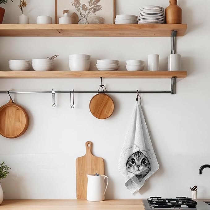 Funny Cat Hand Towels for Bathroom - Gifts for Cat Lovers, Mom, Lady - Cute Decor, 16x24 Inch