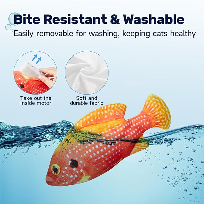 Potaroma Flopping Fish Cat Toy, Interactive Moving Floppy Fish Toy for Cats, Catnip & Silvervine Enrichment, Kitten Kicker Indoor Exercise Toys, Gemfish for All Breeds