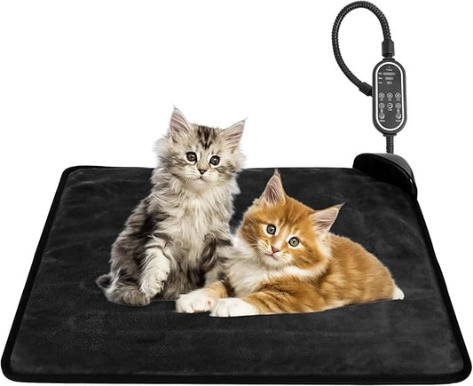 Cat Heating Pad & Dog Heating Pad, 3 Timer and 3 Level Temperature Smart Sensor Electric Pet Heating Pad with Chew Resistant Cord, Indoor Outdoor Warm Heated Bed for Dogs Cats -17.7x17.7