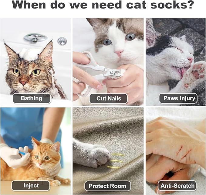 HDKUW Cat Anti-Scratch Shoes, Pet Scratch Deterrent Boots for Cats Small Dogs, Grooming Cat Accessories Nail Gloves, Adjustable Cat Claw Cover for Bathing Shaving Treatment Checking Gray L