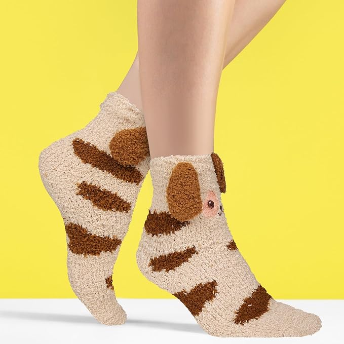 Benefeet Sox Funny Animal Fuzzy Socks for Women Girls - Cute Fluffy Slippers, Cozy Warm Winter Plush Sleeping Socks