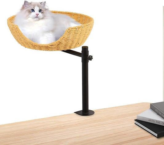 Cat Desk Bed,Cat's Desk Nest with Crafted Workmanship,Suitable for Cats up to 50 pounds,Steel Frame, Adjustable Height, 360 Rotating cat Desk Bed,Easy to Install, Including mounting Accessories