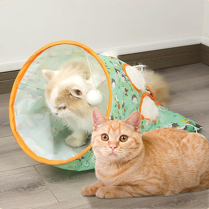 Cat Tunnel Toy and Cats Catnip Rope Toys, Portable Collapsible Cattycoil Drill Bag Toy for Indoor Cats, Cotton Rope Cat Toys for Indoor Cats, Handmade Pet Chew Toys for Teeth Cleaning