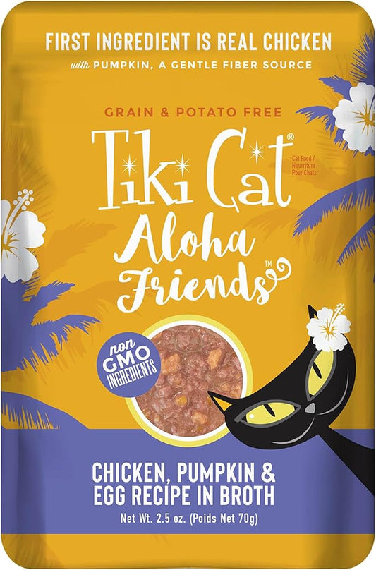 Tiki Cat Aloha Friends, Chicken, Pumpkin & Egg, Grain-Free & High Moisture, Wet Cat Food for All Life Stages 2.5 oz. Pouch (Pack of 12)